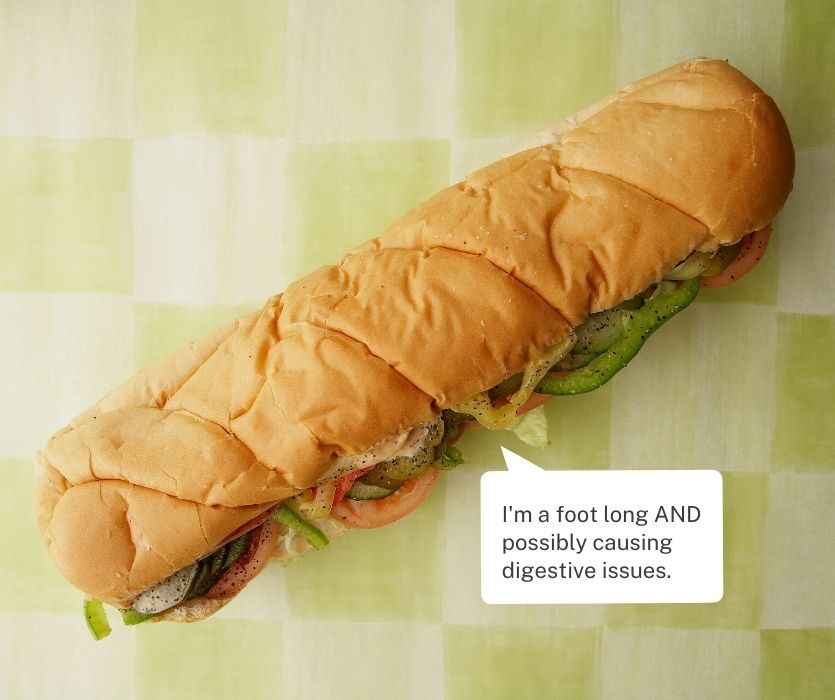 foot long sub saying, "I'm a foot long and possibly causing digestive issues."