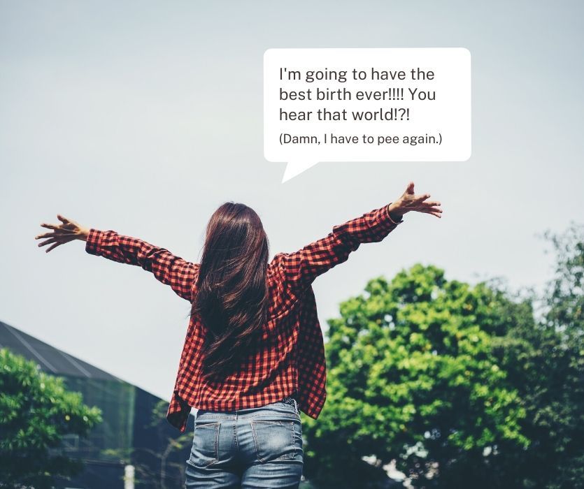 woman 27 weeks pregnant shouting, "I'm going to have the best birth ever. you hear that world?"