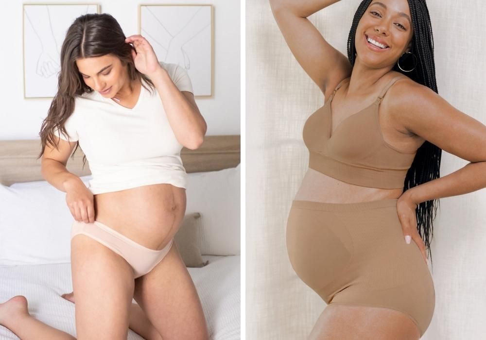 two women in maternity underwear