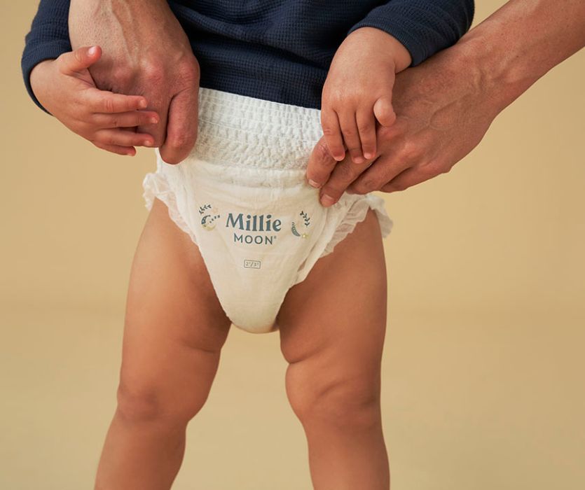 Photo of a toddler from the waist down wearing Millie Moon training pants