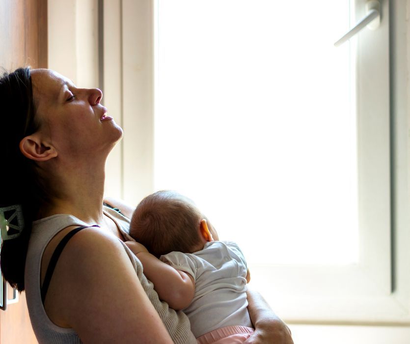 mom surviving on no sleep with her newborn baby