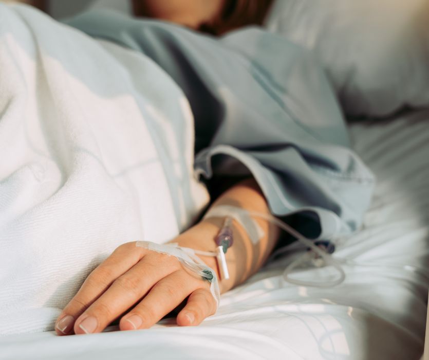 close up of woman's arm with IV in the hospital for a fetal demise delivery