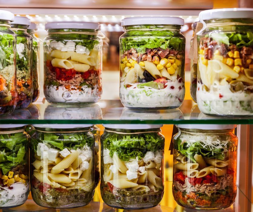 healthy jar salads ready to take to a new mom