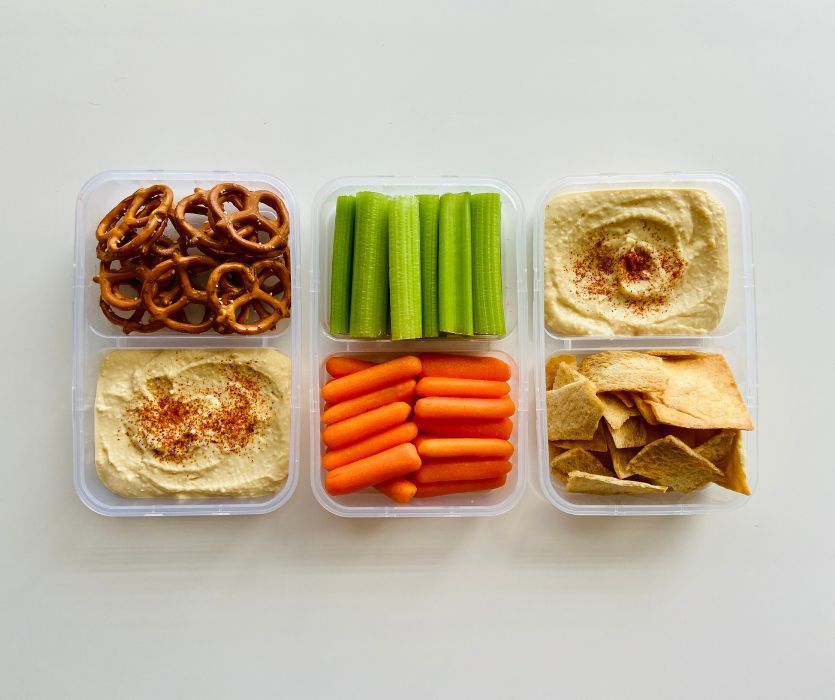6 containers with one handed snacks