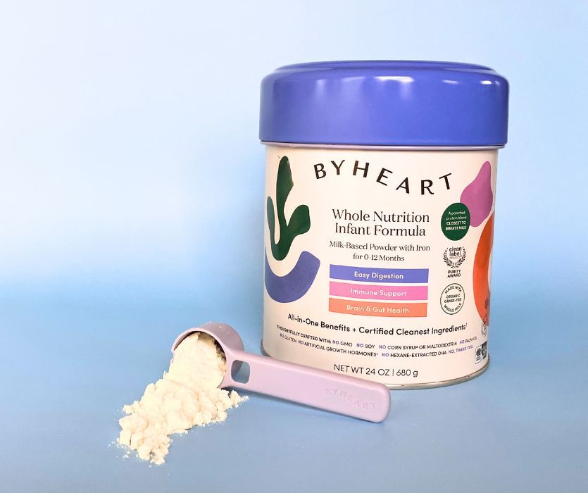 ByHeart infant formula with scoop of baby formula powder