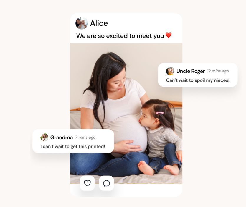 tinybeans app photo of child with pregnant mom with comments from friends and family