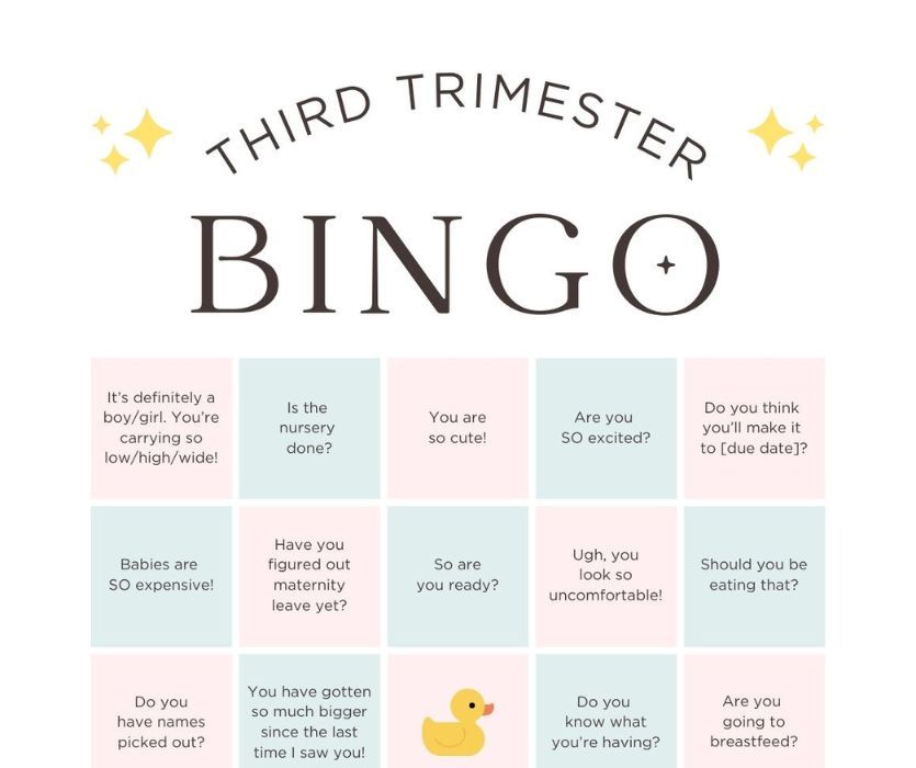 third trimester of pregnancy bingo card