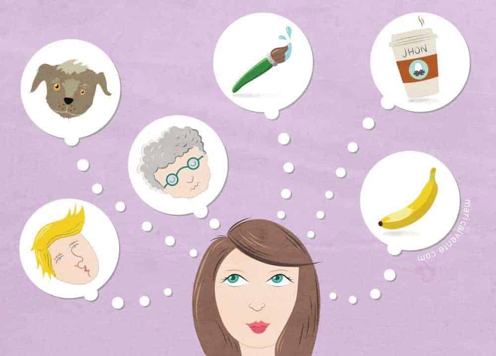 illustration of woman thinking about all the name options when naming a baby